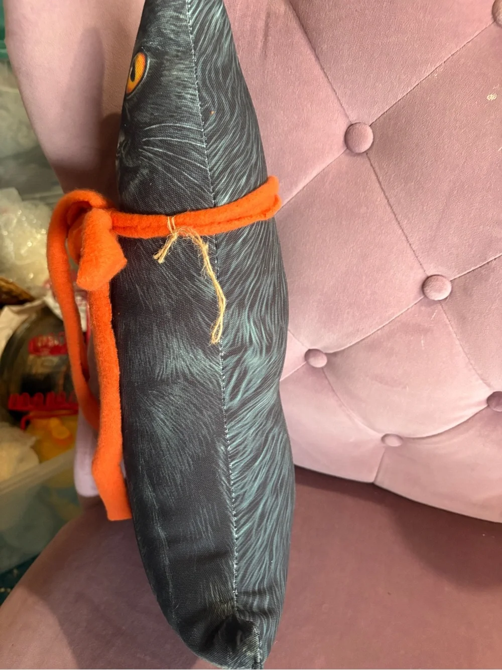 Vintage style Black Cat Pillow Décor with Orange Bow - Unbranded